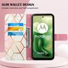 For Motorola Moto E14 4G/G04 4G/G04s 4G/G24 4G Leather Case with Shoulder Strap Marble Pattern Phone Stand Cover