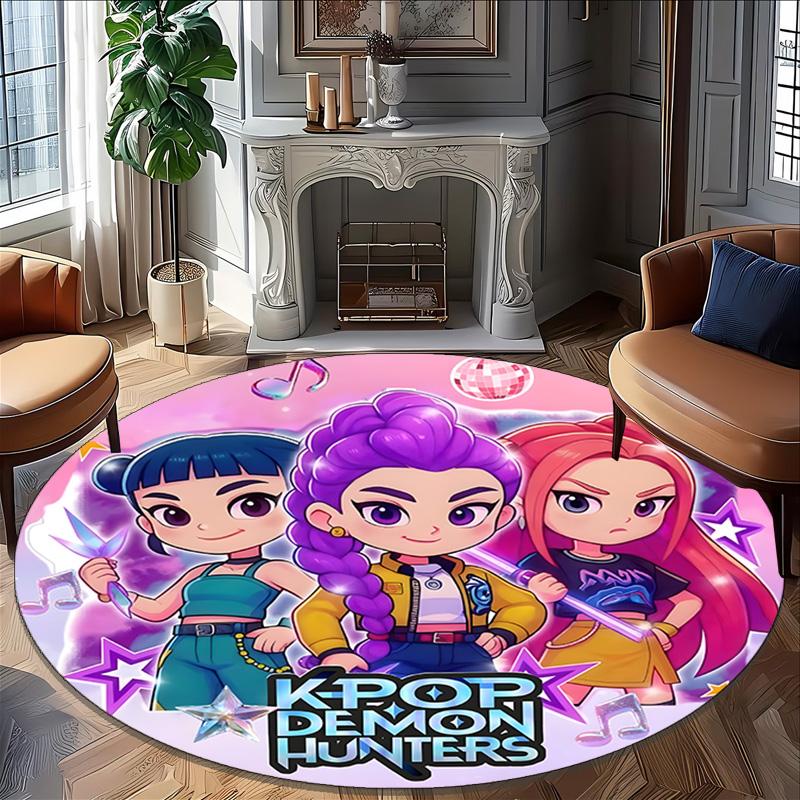 1pc Kpop Team Carpet, Round Rug, Comfortable, Suitable for Entryways, Living Rooms, Office, And Bedrooms, Christmas Decoration