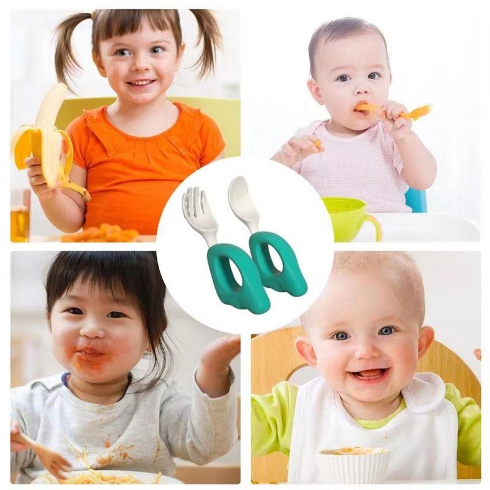 Silicone Handle Baby Forks and Spoons Set Self Feeding Baby's Dinnerware  Kids