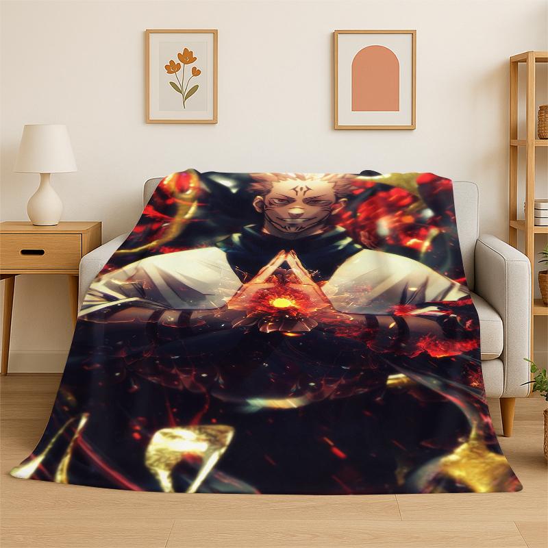 Cartoon Jujutsu Kaisen Anime Itadori Yuj Flannel Blanket Soft Warm Throw Blanket for Bedroom Living Room Bed Travel Picnic Kid