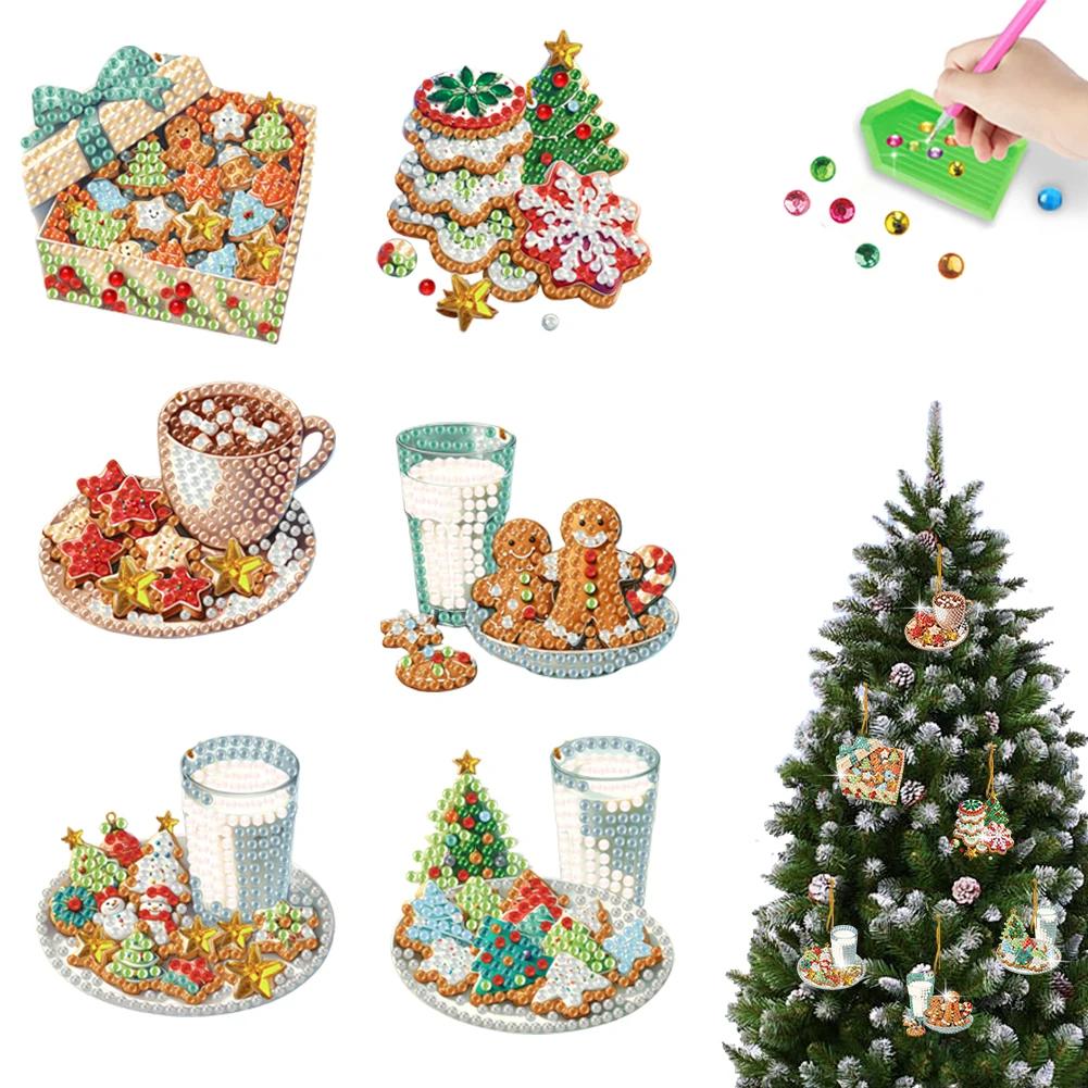 6/10/15pc Xmas Theme 2D/Flat DIY Hanging Diamond Art Kits Acrylic Rhinestone Diamond Christmas Tree Wall Window Pendant Ornament