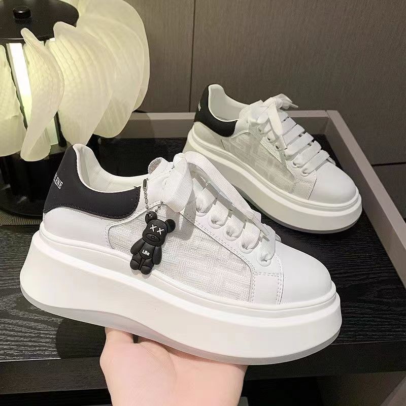 

2025 women s shoes McQueen mesh breathable increased platform white shoes new casual fashion versatile fashion muffin shoes 35