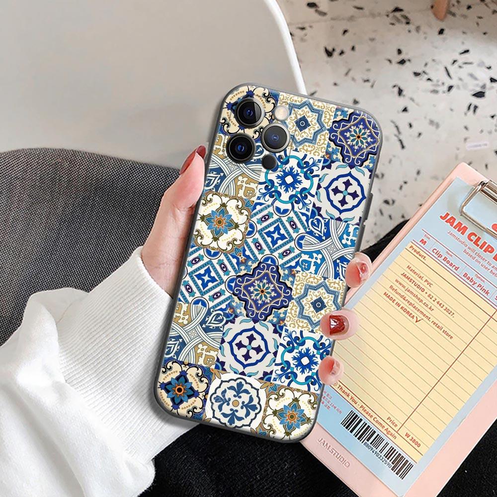 Retro Bohemian European Color Pattern Phone Case for iPhone 14 15 Pro 7 8 Plus SE 2022 11 12 13 Pro Xs Max Mini Cases Soft Cover