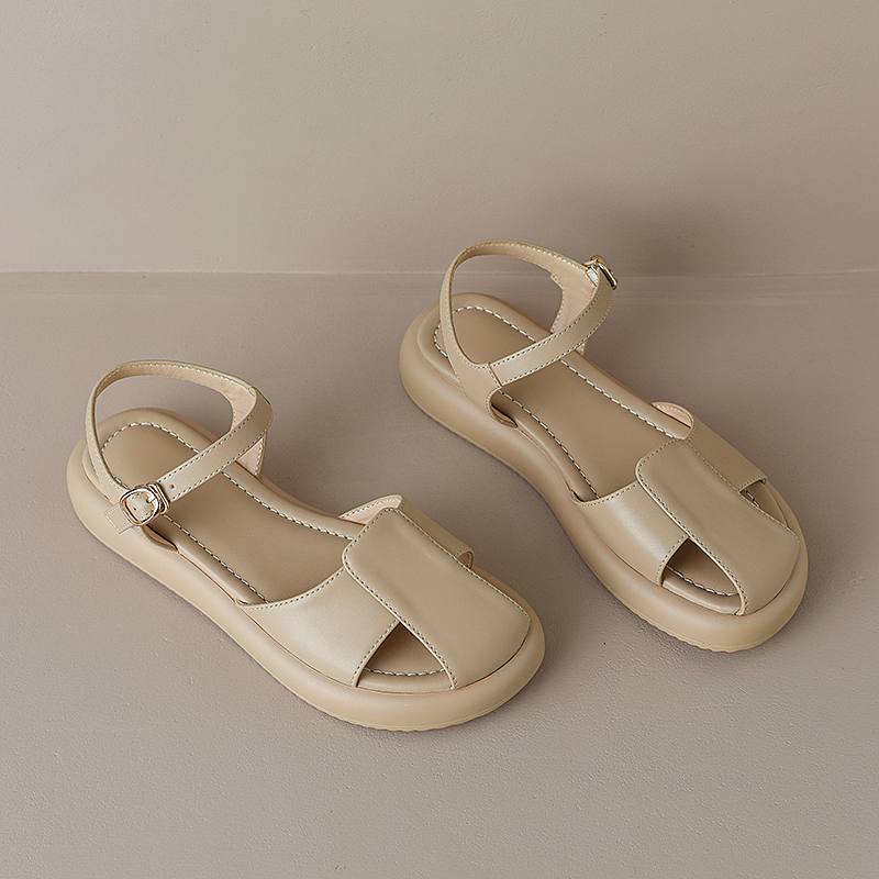 Krazing Pot Летние женские сандалии для отдыха на плоской платформе с круглым носком — фото 7