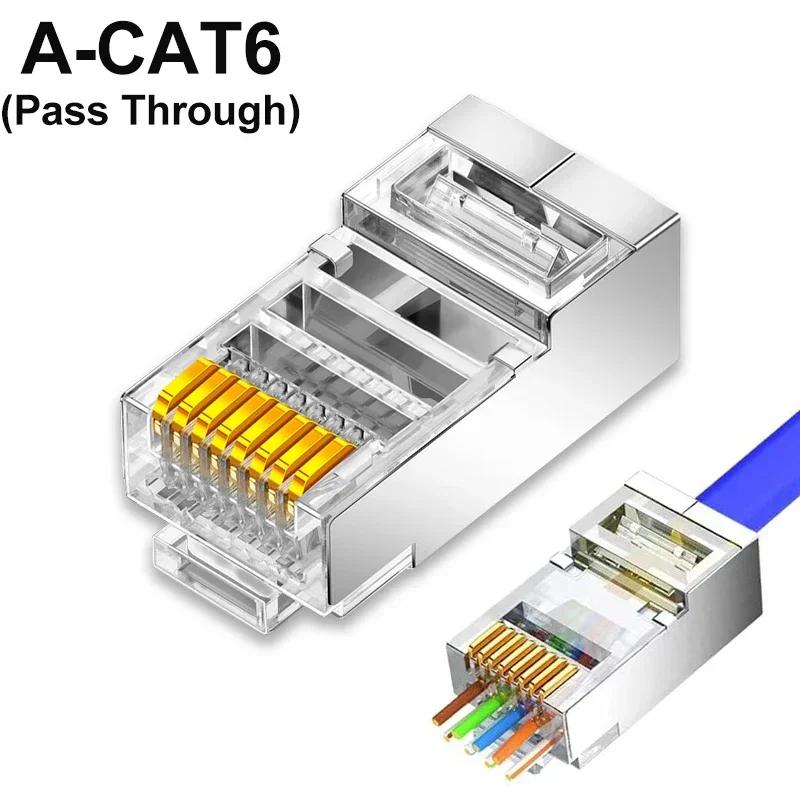 1/10/30Pcs Pass Through RJ45 Cat7/Cat6/Cat5 Shielded Connectors Crystal End Gold-Plated 8P8C Crimp UTP Ethernet Modular Plug