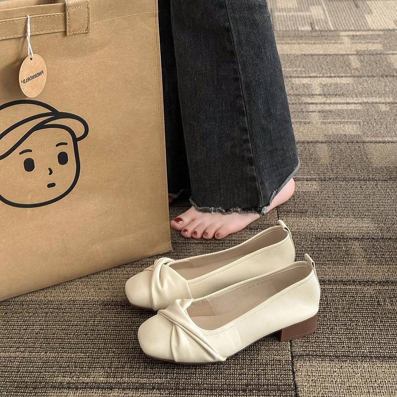 Mary Jane Women's Shoes 2025 New Spring and Summer Single Shoes Women's Flat Bottom Shallow Mouth Square Head Soft Sole Medium Heel Thick Heel Smal