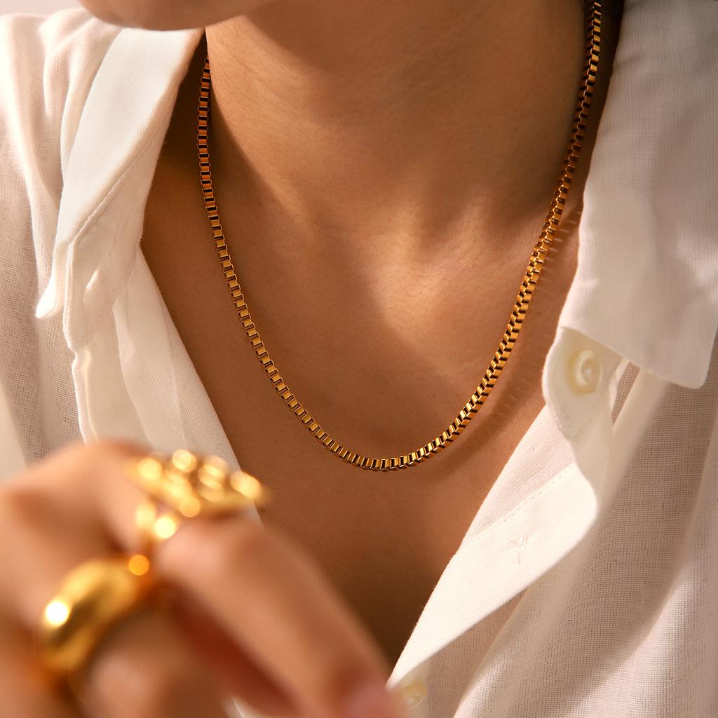 Minimalist Gold-plated Necklace for Women, Western Ins Style Box Chain, Titanium Steel Neck Chain, Fade-resistant
