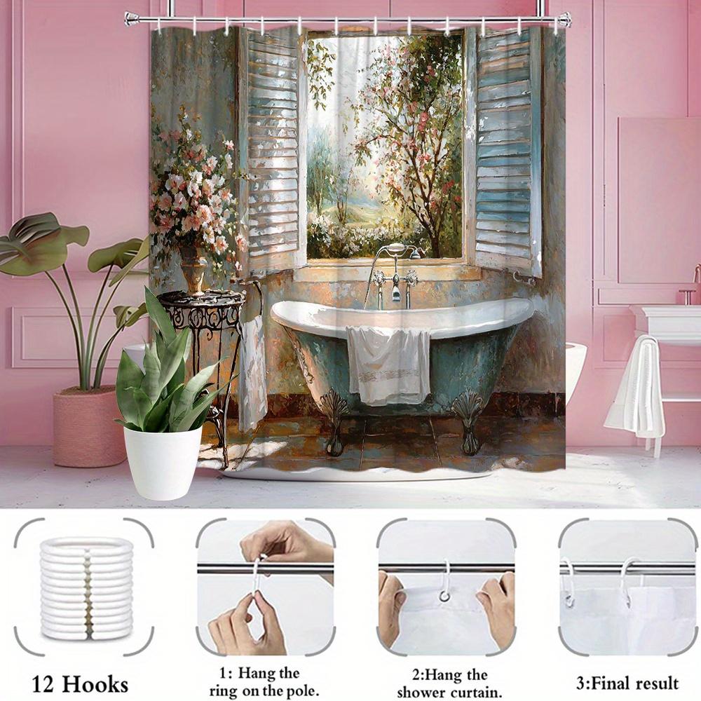 Farmhouse Style Bathroom Charm Shower Curtain Bathroom Decoration Including 12 Hooks, 180X 180Cm Shower Curtain