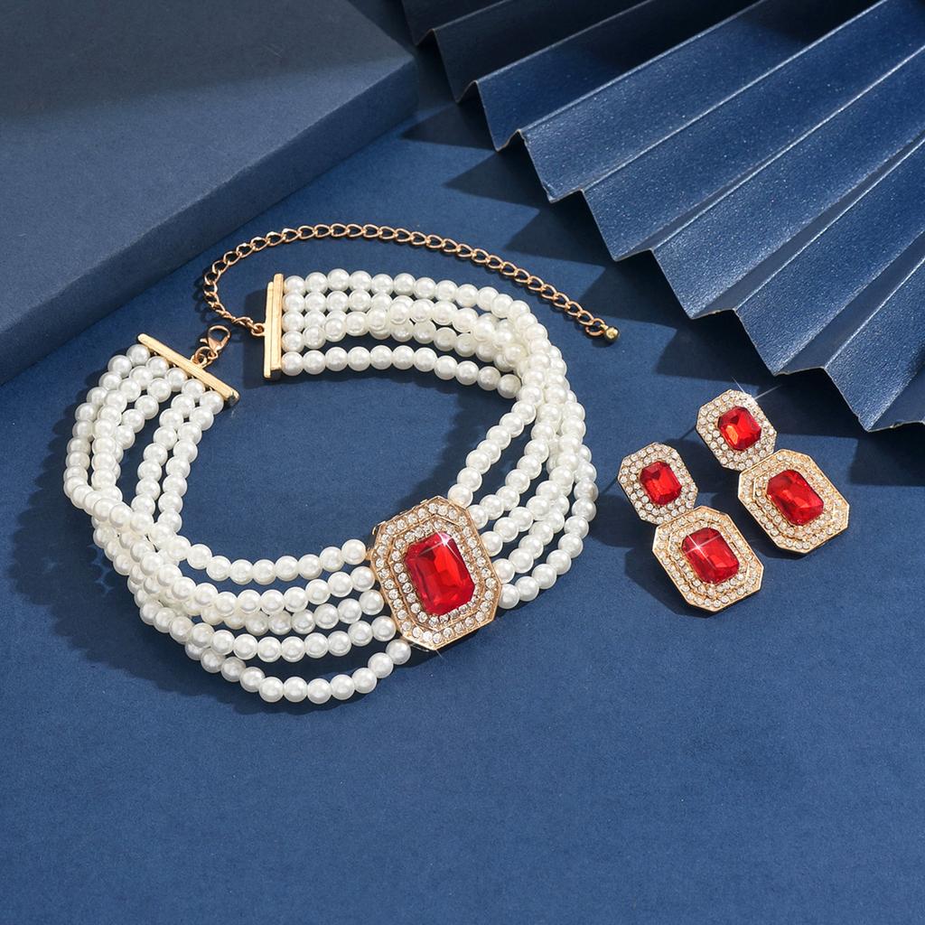 3-teiliges Damenmode Perlen-Serie Halskette Ohrringe Schmuckset, Geeignet für Hochzeiten, Partys und Festivalgeschenke