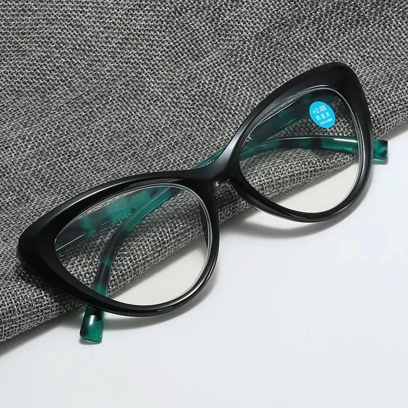 Óculos de leitura olho de gato, bloqueio de luz azul, hipermetropia, óculos para homens e mulheres, lentes ultraleves HD, óculos de visão distante, dioptria +1,0