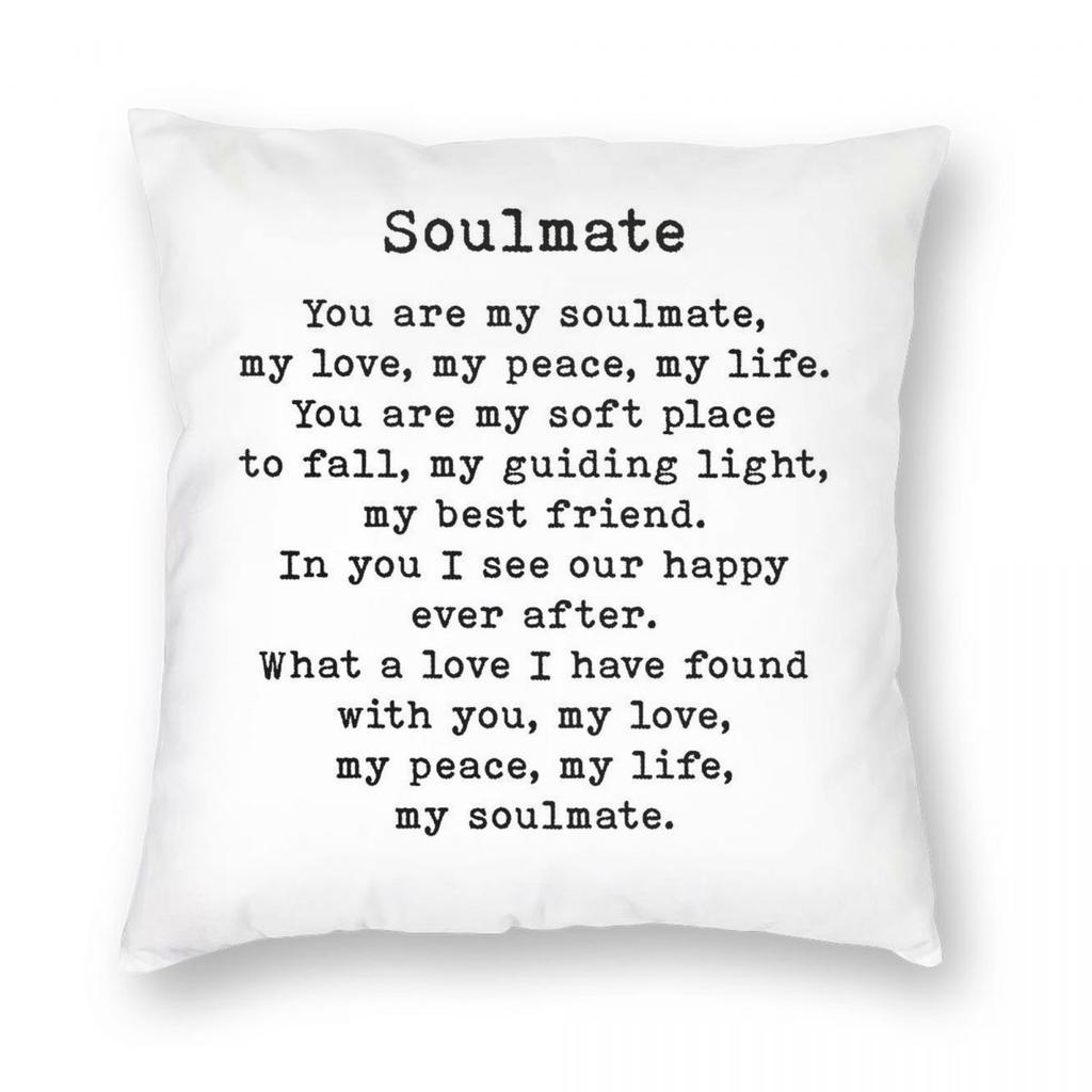 You Are My Soulmate Romantic Pillowcase Polyester Linen Velvet Printed Zip Decor Throw Pillow Case Sofa Seater Cushion Cover 18"