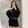 American Spice Girl Lazy Premium Autumn and Winter Knitted Dress Loose Bat Sleeve Off Shoulder Short Hip Wrap Dress