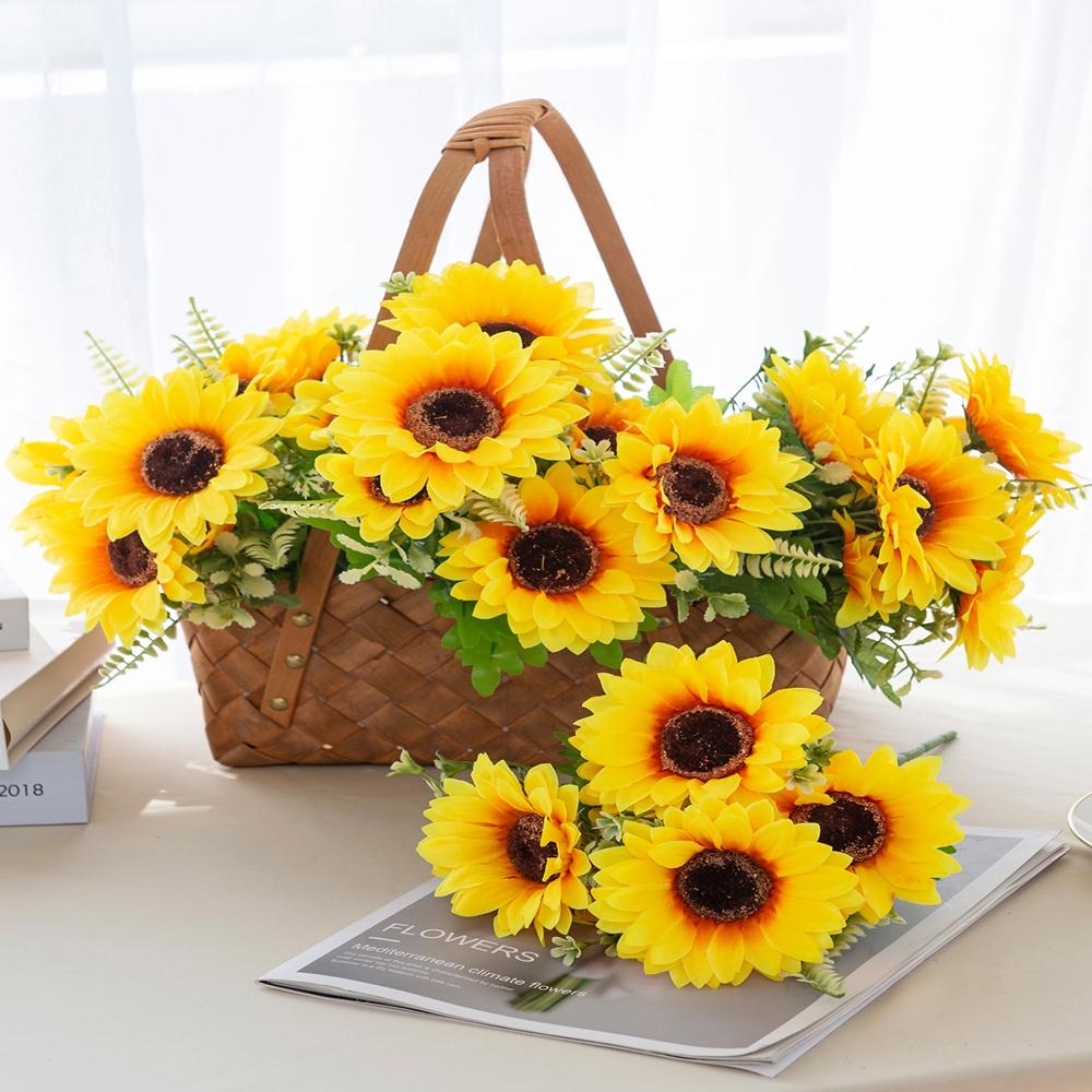 7 Head Artificial Flowers Silk Sunflower Wedding Bridal Bouquet Home Room Table Decor Outdoor Yard Garden Wall Festival Diy Gift