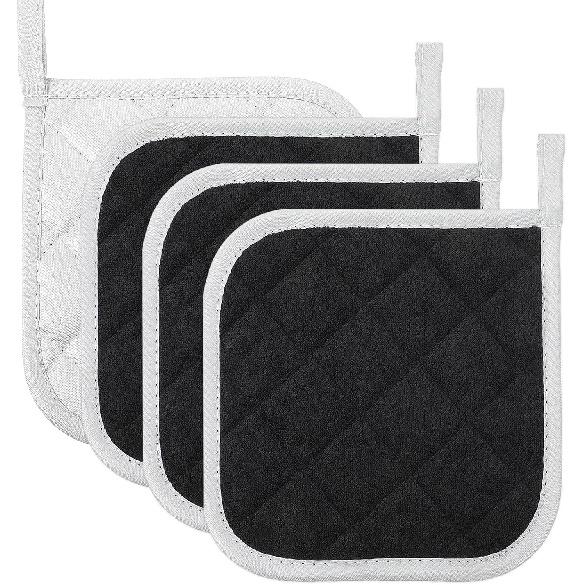 JUNW 4 Pcs Heat Resistant Pot Holders, Kitchen Pot Holders Square, Black and White Double Sided Potholders and Oven Mitts, Oven Pot Holders for Cloth 4 Pcs