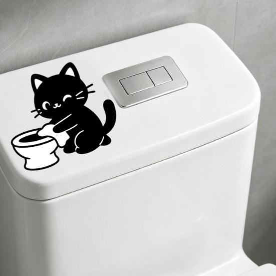 Waterproof Bathroom Wall Decals Funny Black Cat Toilet Sticker, Cute Cartoon Decal, Removable Tank PVC Sticker for Washroom Home Decor Lover