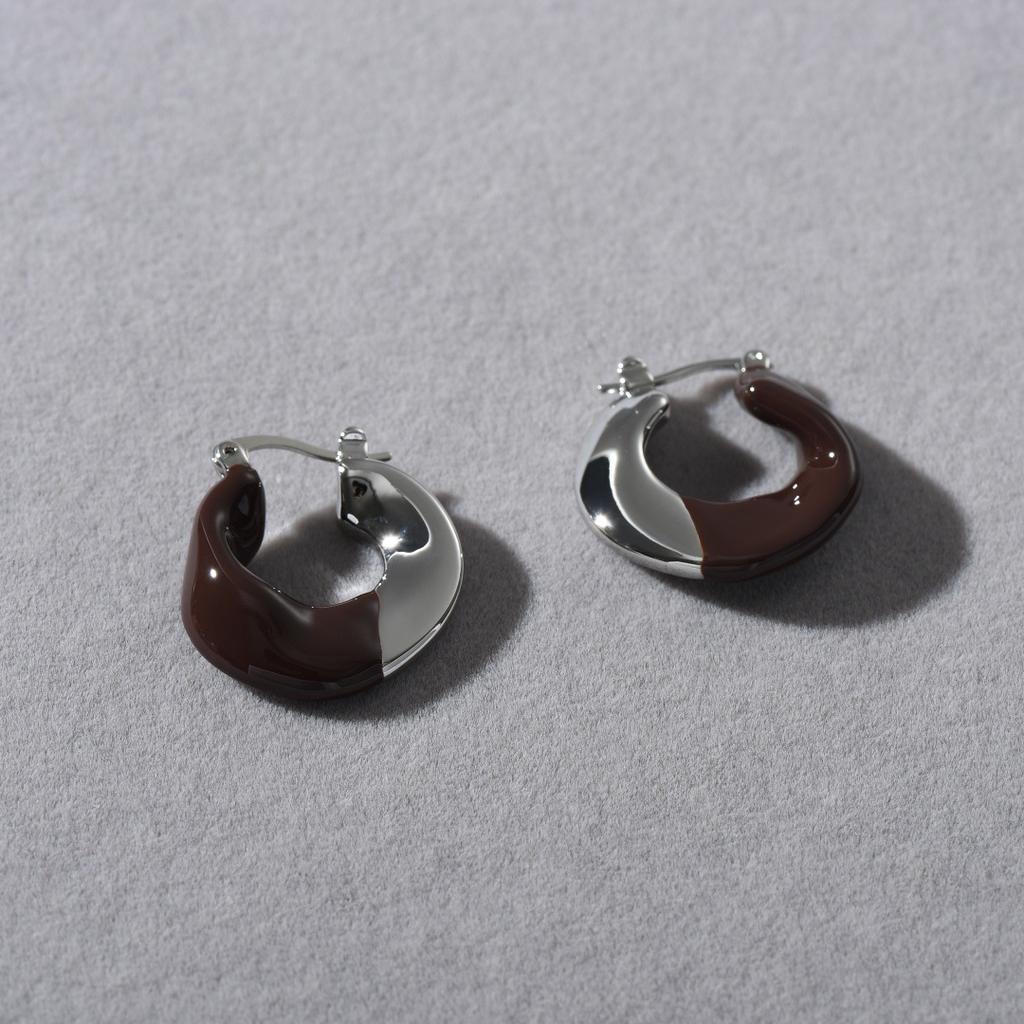 Retro Hong Kong Style Advanced Sense Enamel Drop Glaze Color Matching Circle Ear Buckle Bright Light Fashionable Temperament Earrings Women