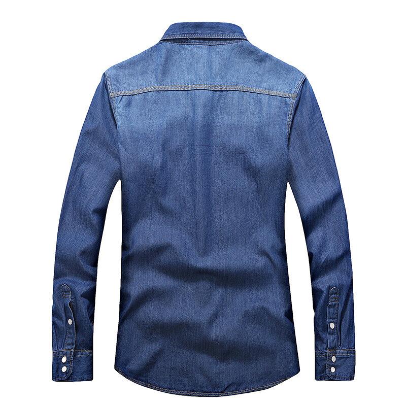 2026 Frühling Herren Slim Fit Jeanshemden Herren Freizeit Unifarben Langarm Baumwollhemden Herren Jeanshemd Mode Cowboyhemd 4XL