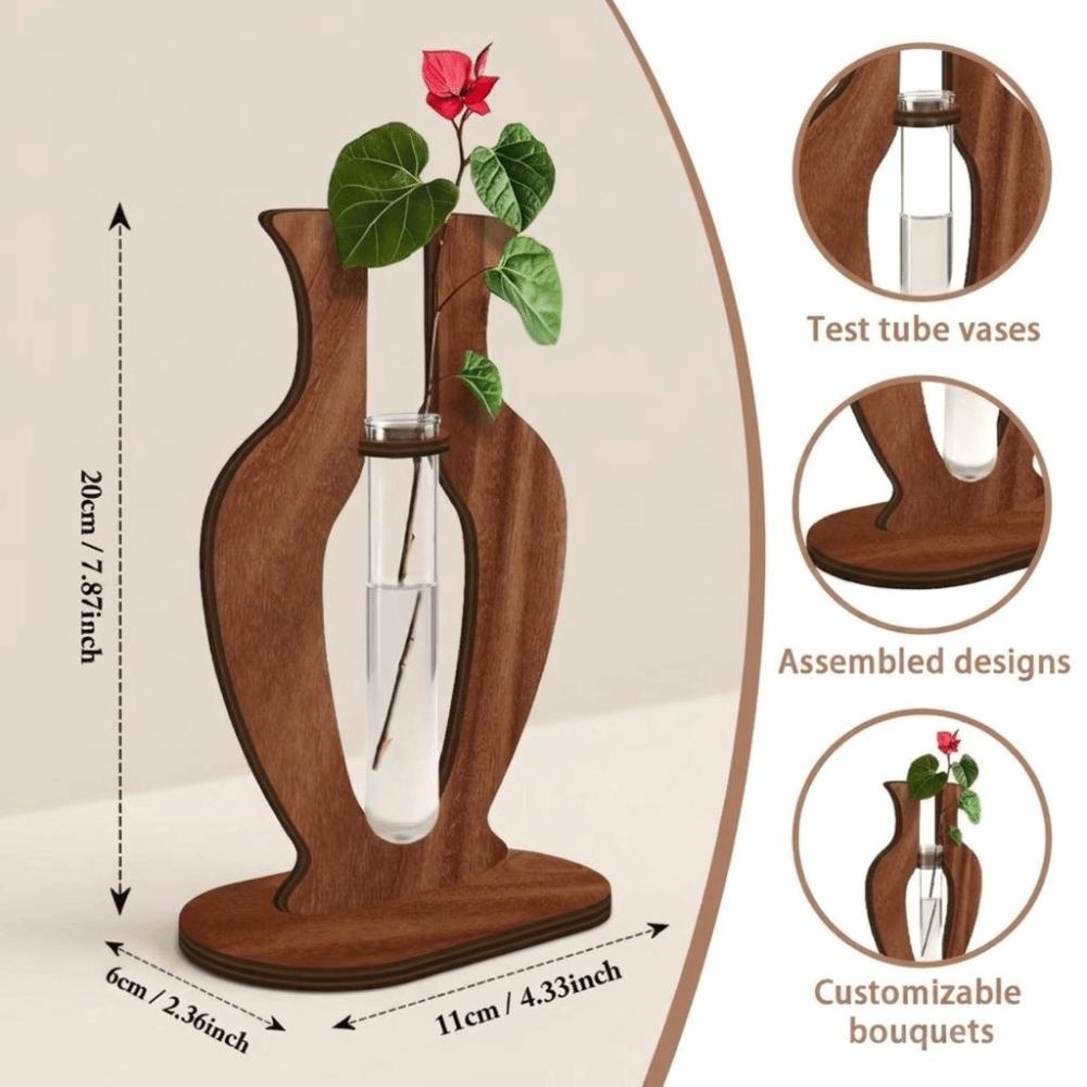 Holzständer Hydrokultur-Vase Bruchsichere Hydrokultur-Pflanzenvase Einfache Transparente Vase Heimdekoration