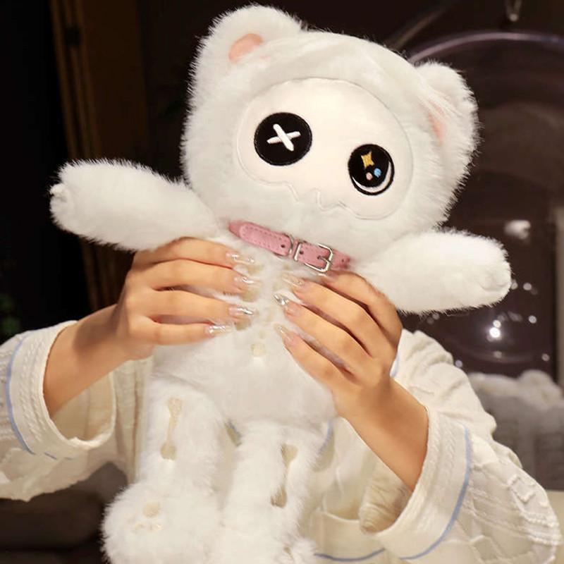 Cute Cartoon Skull Cat Plush Toy Doll For Bed Cuddling Funny Ugly Gift