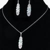Vintage Boho Ethnic Jewelry Sets for Women Silver Hollow Filigree Round Feather Turquoise Pendant Necklace Earrings Set