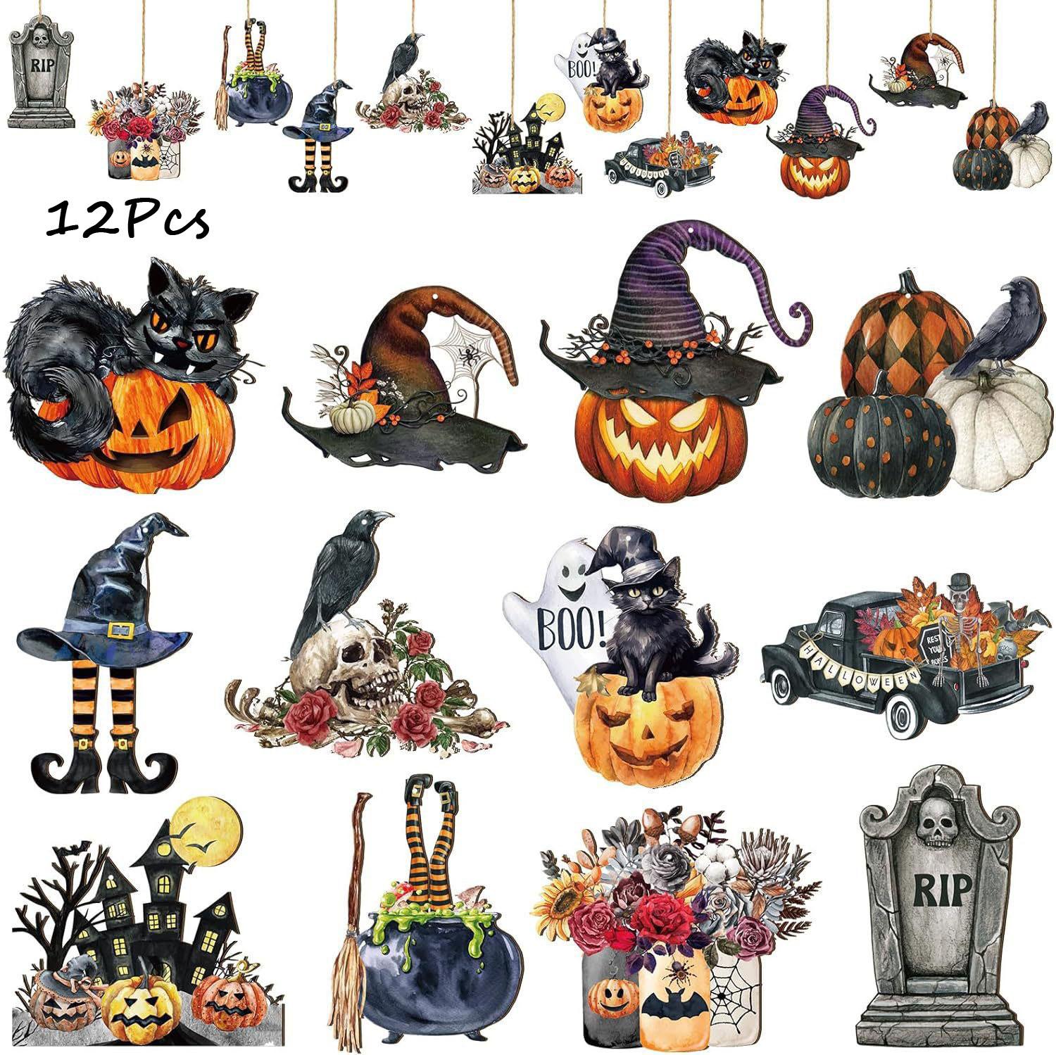 

Halloween Vintage Style Wooden Ornaments Lot Of 12 Individual Ornaments Unique