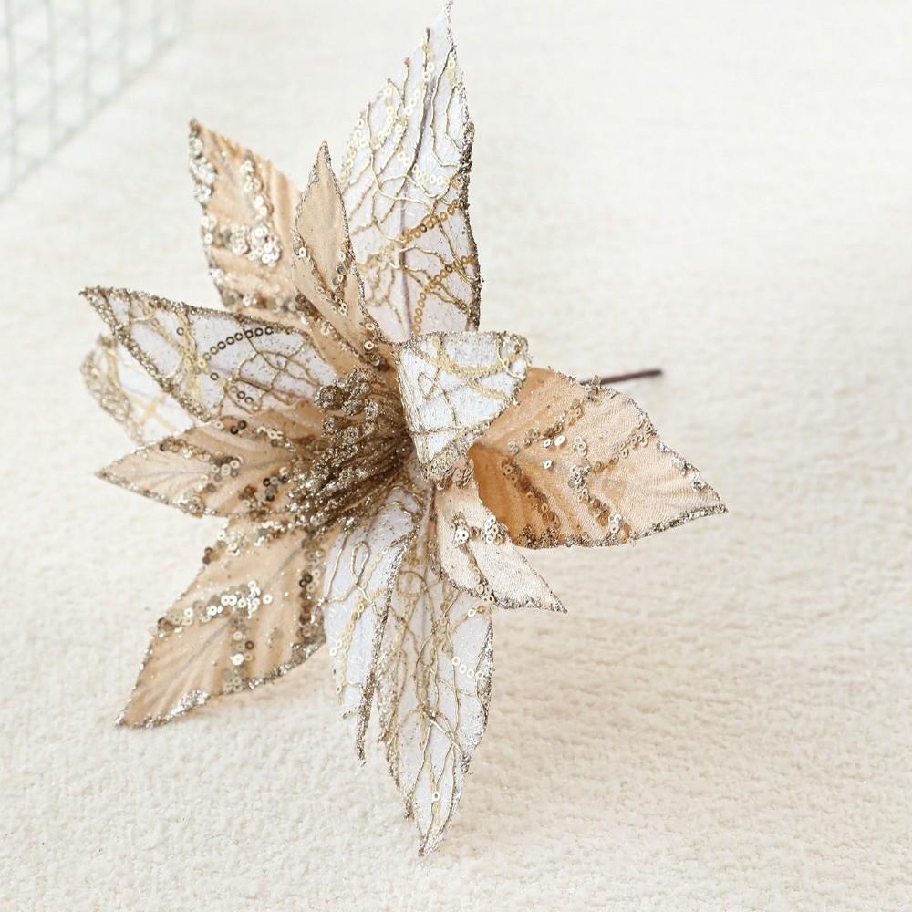 Glitzer Künstliche Weihnachtssternblume 28CM Pailletten Blume Weihnachtsbaumzubehör