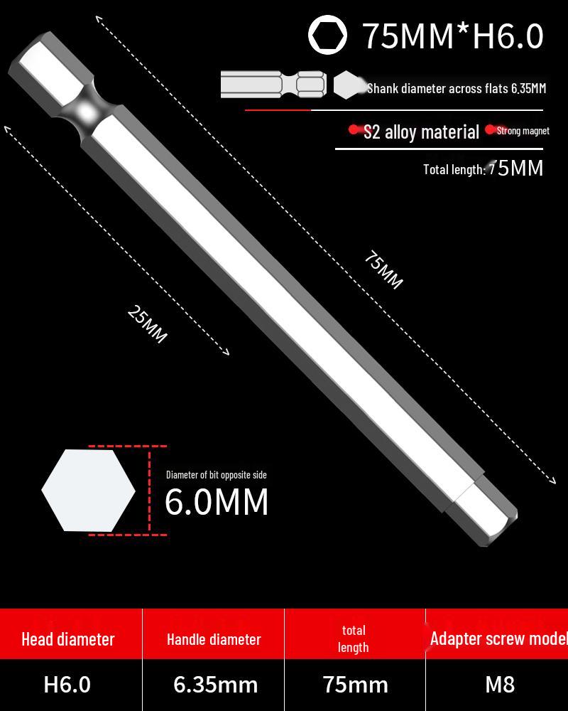 Hexagonal Screwdriver Bit Extension for Electric and Air Screwdrivers