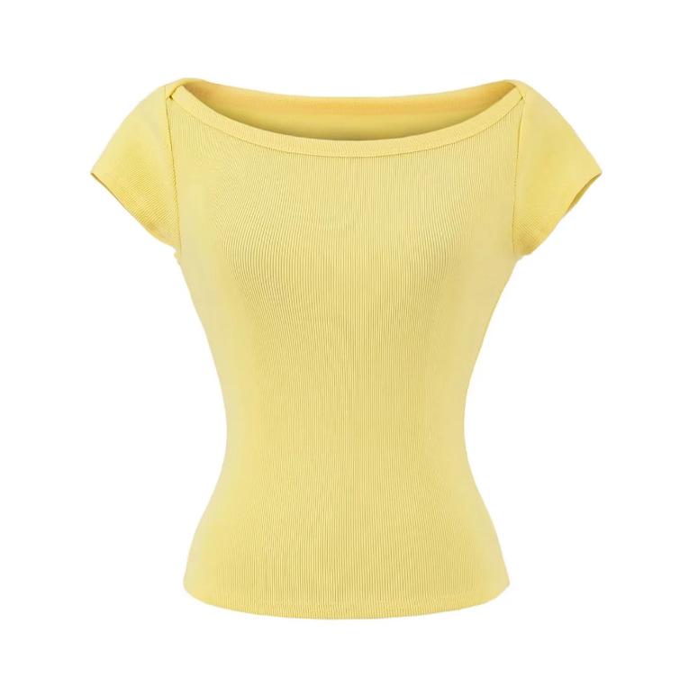 Boat collar short-sleeved T-shirt summer new female American Spice Girl style solid color slim-fitting and thin short bottomed shirt top