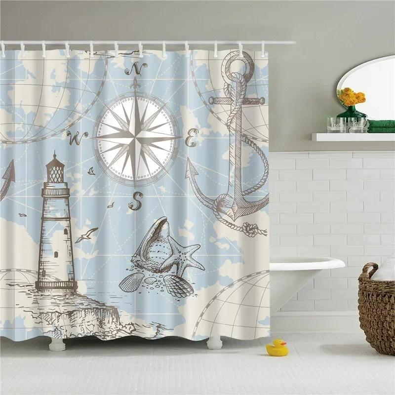 3D Scenic Landscape Seaside Beach Trees Flowers Shell Bath Curtain Shower Curtains for Bathroom Waterproof Polyester Frabic Hook