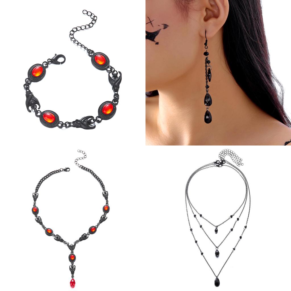 Blood Drop Tassel Bat Pendant Necklace Set With Bat Charm For Men And Women