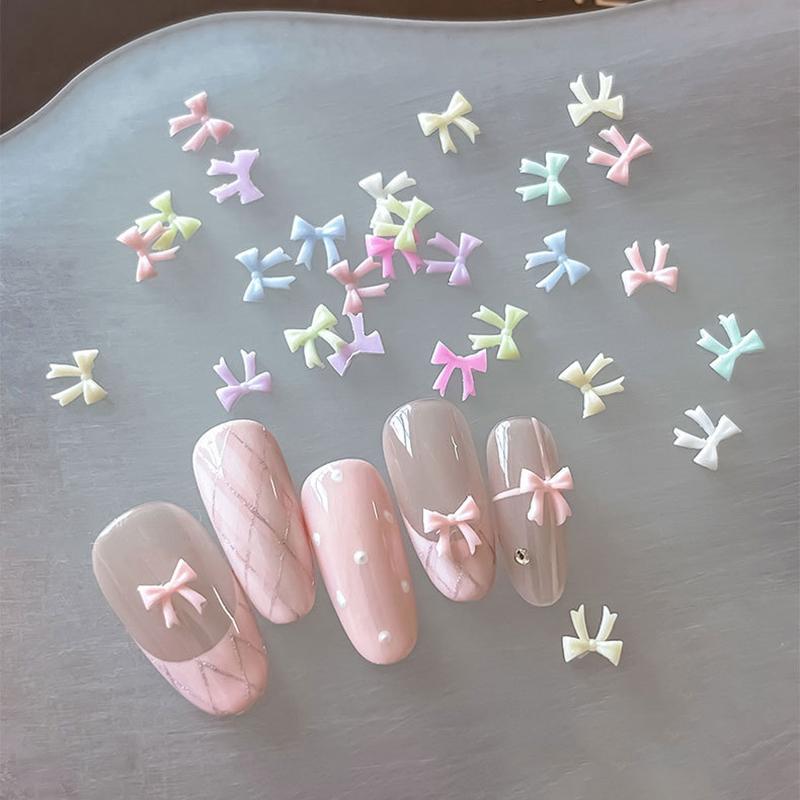 50Pcs Mixed Mini Bow Nail Art Charms 3D Bowknot Tie Parts Nail Art Decoration Ribbon Nail Accessories For Diy Manicure Salon