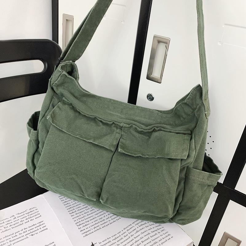 New literary girl shoulder bag ins versatile large capacity canvas tooling style student class messenger bag
