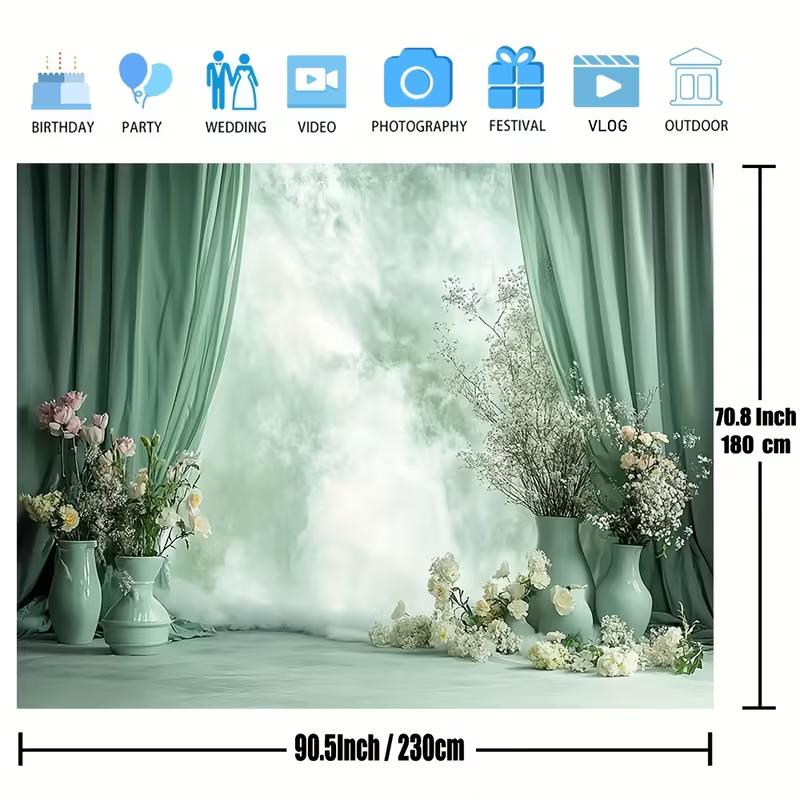 2D Elegant Mint Green Floral Drape Backdrop Photo Booth Background Cloth
