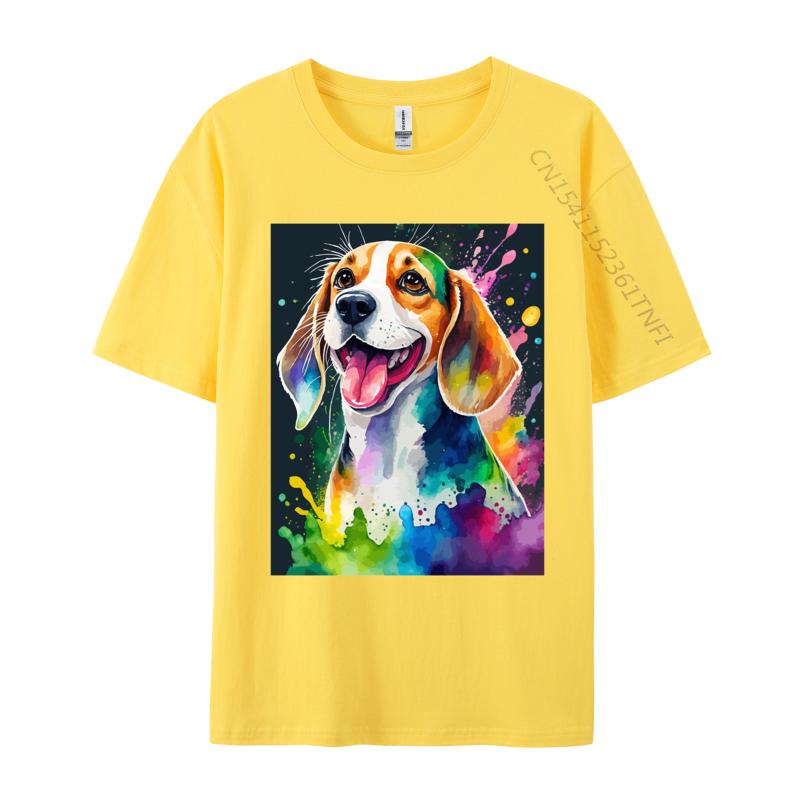Beagle Dog Art Splash Colorful T Shirt Mens Pure Cotton Cute Style TShirts Crew Neck Tees Clothing Streetwear