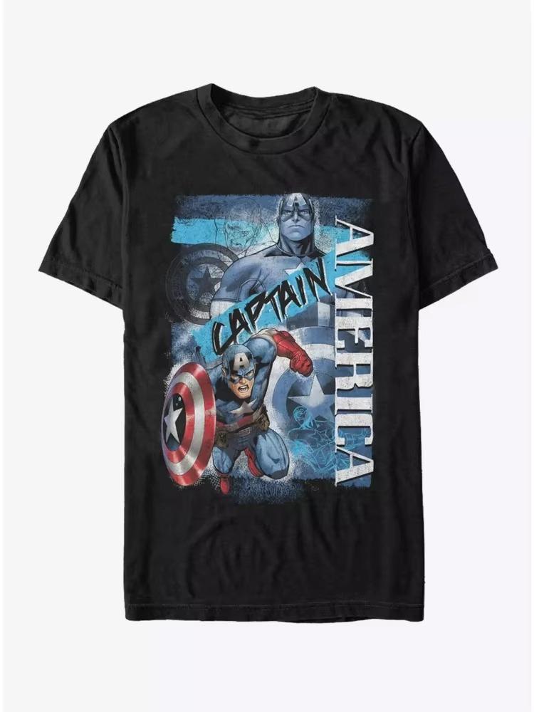 

Marvels new Captain America collage letter graphic print Unisexs and Womens loosefitting casual shortsleeved Tshirt S