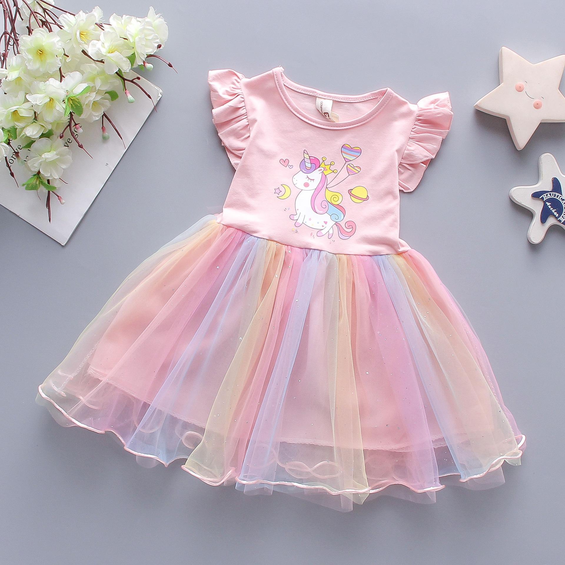 

2025 Summer Girls Puff Sleeve Dress - Princess Little Pony Kidswear 100