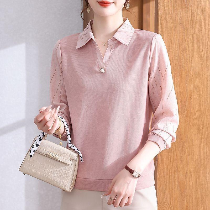 Women S Plus Size Long Sleeve Polo Shirt For Middle Aged Mom Spring Autumn Blouse