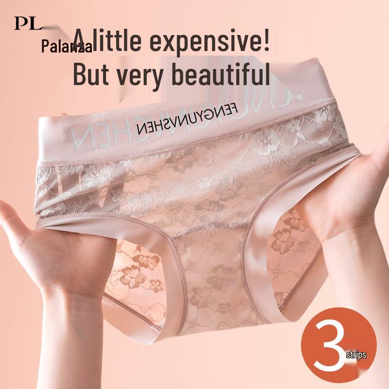 Palando Women's Lace Silk-Lined Seamless Mid-Waist Briefs