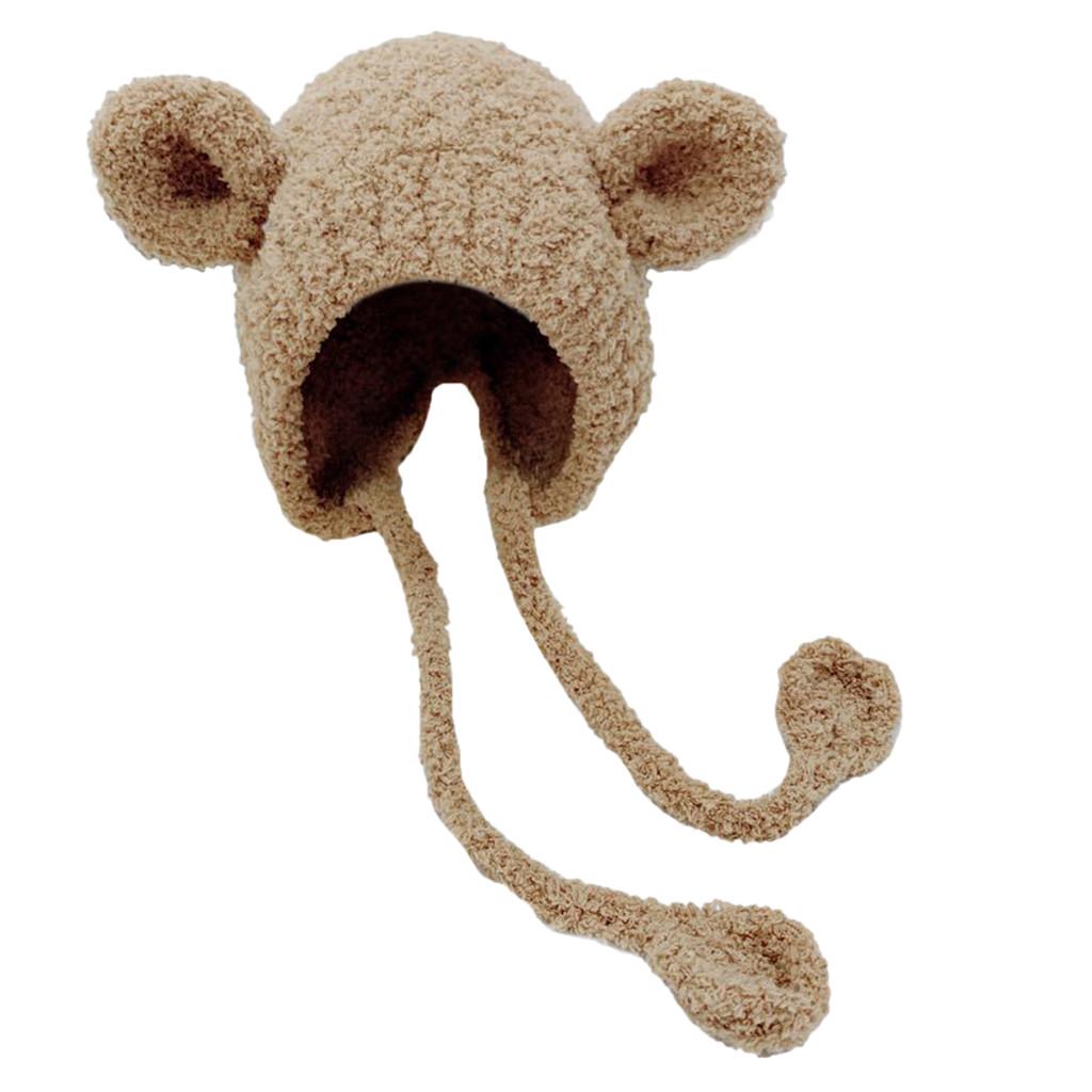 

Шапочка для новорожденного мальчика девочки мультяшная теплая с ушками вязаная крючком кофейный