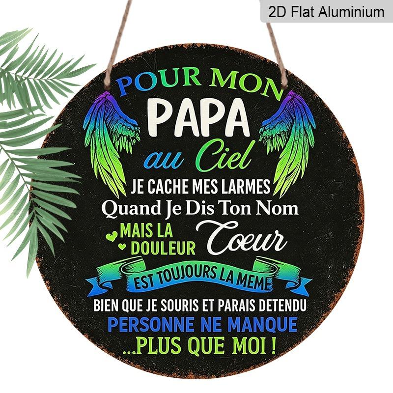 

2D Flat Retro Aluminum Wall Decorations in Various Sizes A French Memorial Plaque for Dad in Heaven Featuring Angel Wings Ideal for Home Décor and 20*20cm