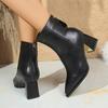 Fashion Vintage Pointed Toe Women Ankle Boots Shoes Autumn Winter Thick High Heels Short Booties Zapatos Mujer