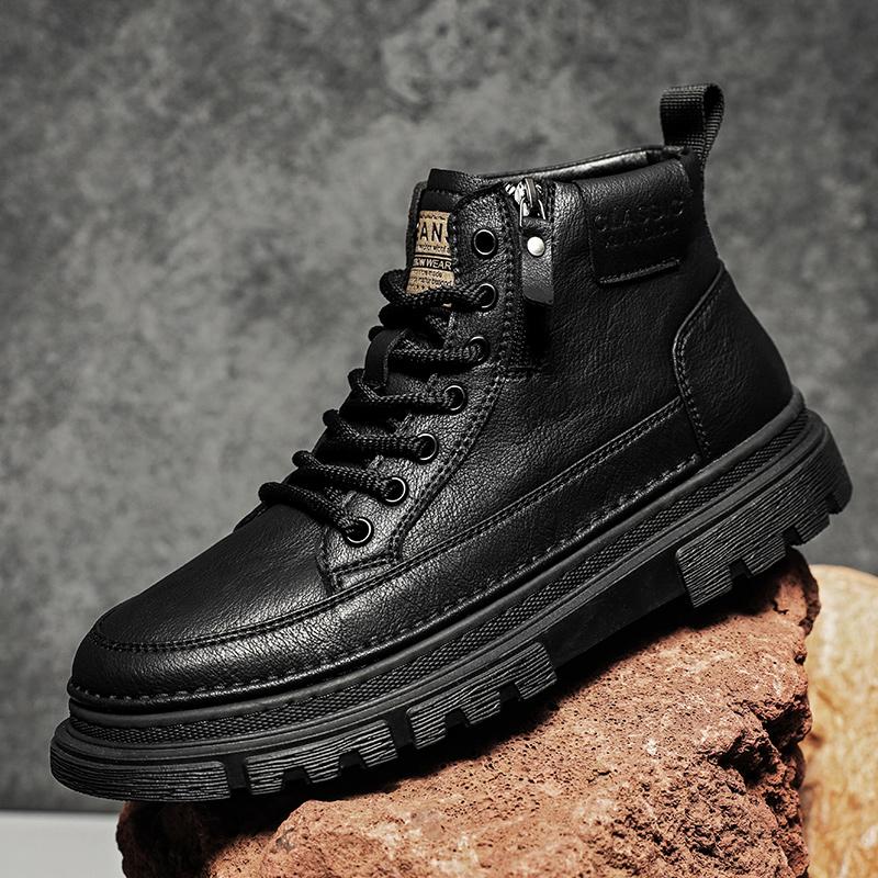 Italian Brand Men's Casual Leather Ankle Boots Fashion Flat Designer Antiskid Hiking Shoes High Top Shoes Outdoor Walking Shoes