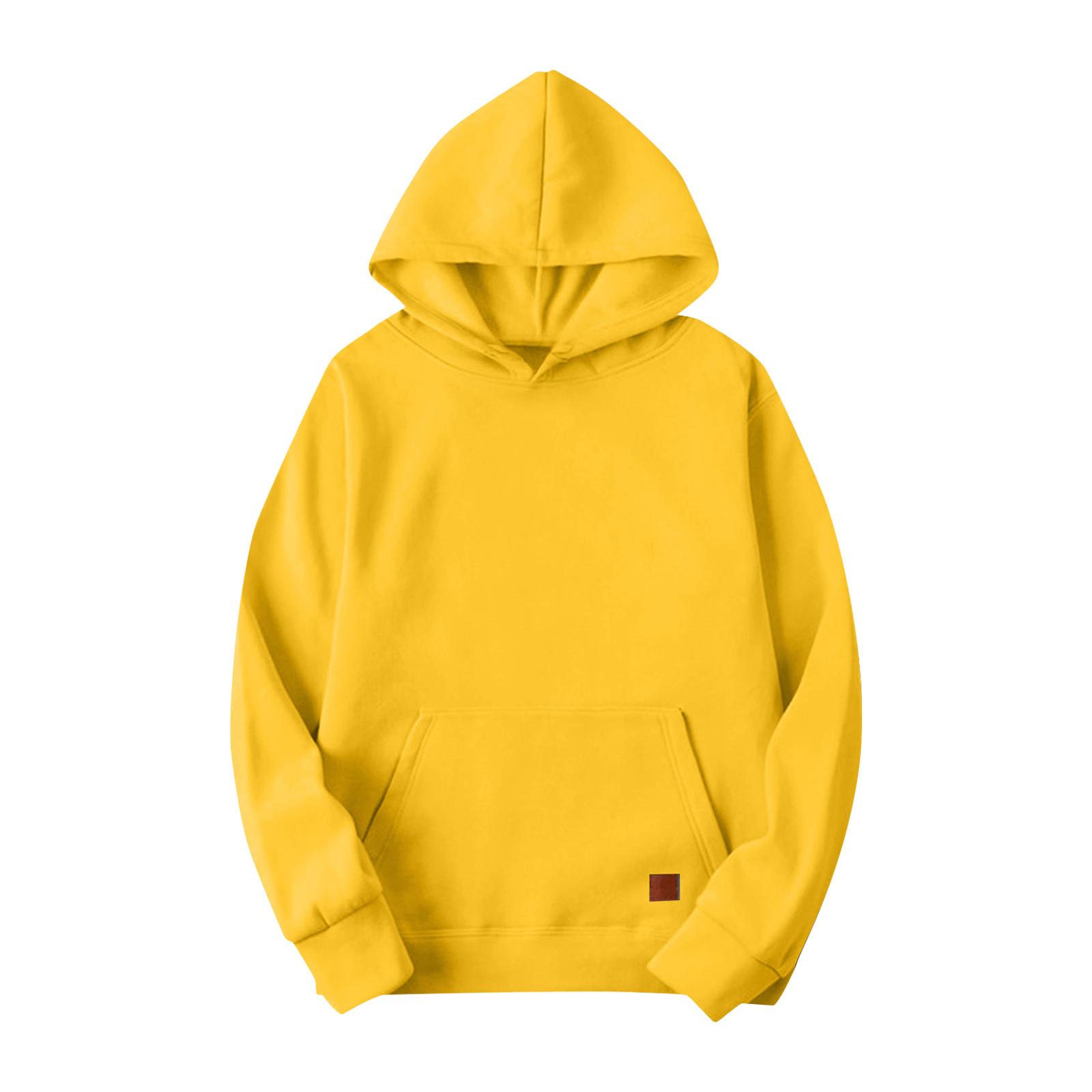 

Мужской однотонный пуловер с капюшоном, с длинными рукавами и карманами, повседневная спортивная толстовка M жёлтый