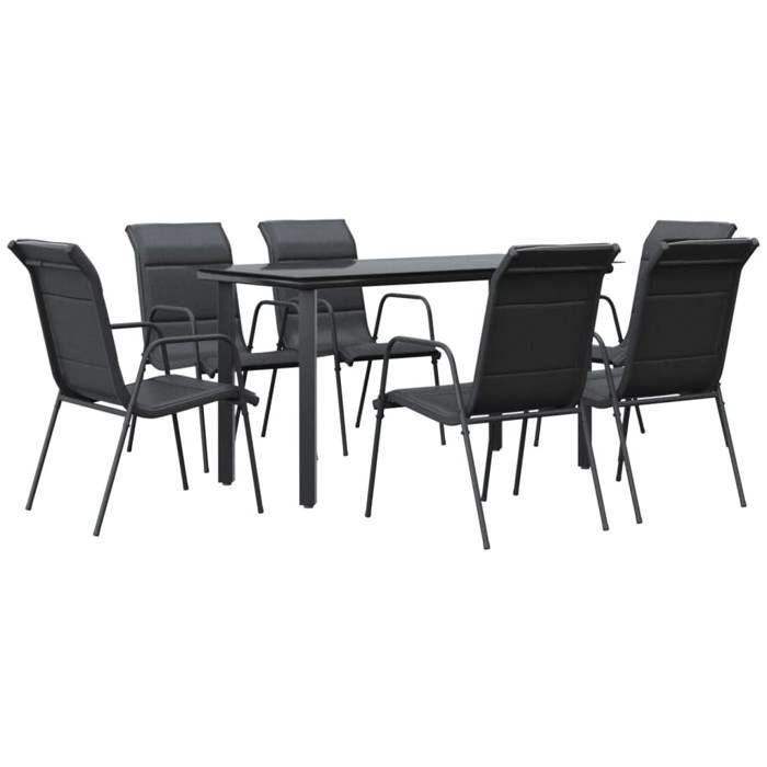 VidaXL 7-piece Garden Dining Set Black Textilene and Steel 3200713