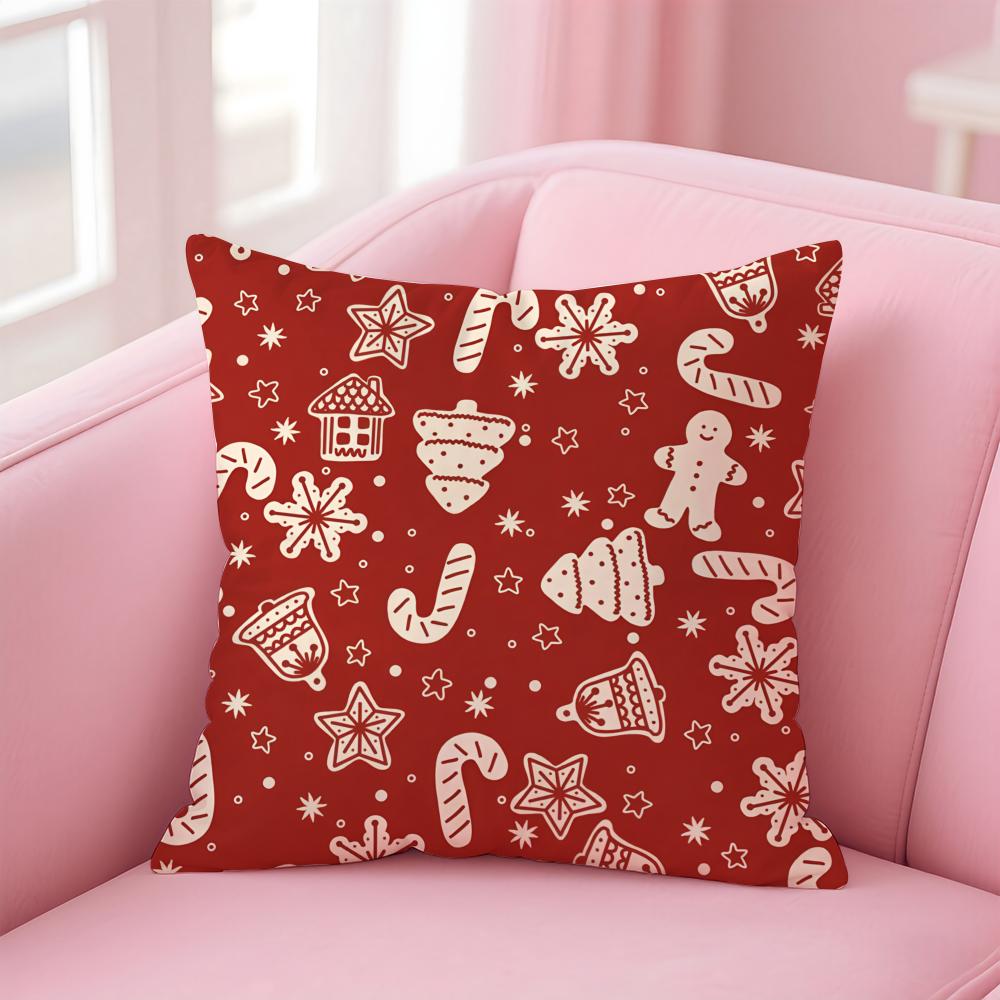 Red Bell Socks Santa Claus Cushion Cover Premium Comfort Reversible Pillow Cove -Two In One Design For Any Room & Car Interior