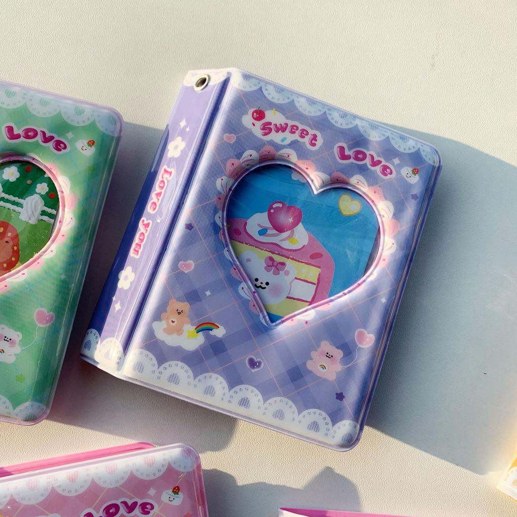 Kawaii Cartoon Bear Cream Lace Photocard Holder 3-inch Mini Album for Instant Photo, Idol Album Card Guka Collect Book