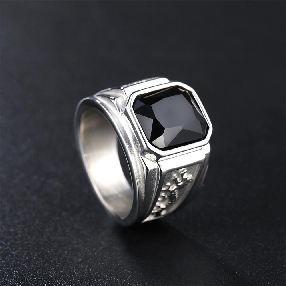WOSIKATE 18K Gold Plated Domineering Dragon Pattern Ring For Men Vintage Square Zirconia Index Finger Ring Fashion Jewellery