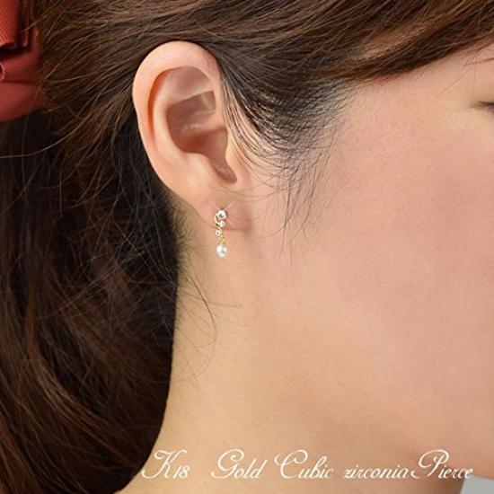 18 Karat Gold Perlenohrringe mit Super Cubic Juni Sa467 [Vierblättriges Kleeblatt] Zirkonia, Geburtsstein, Damen