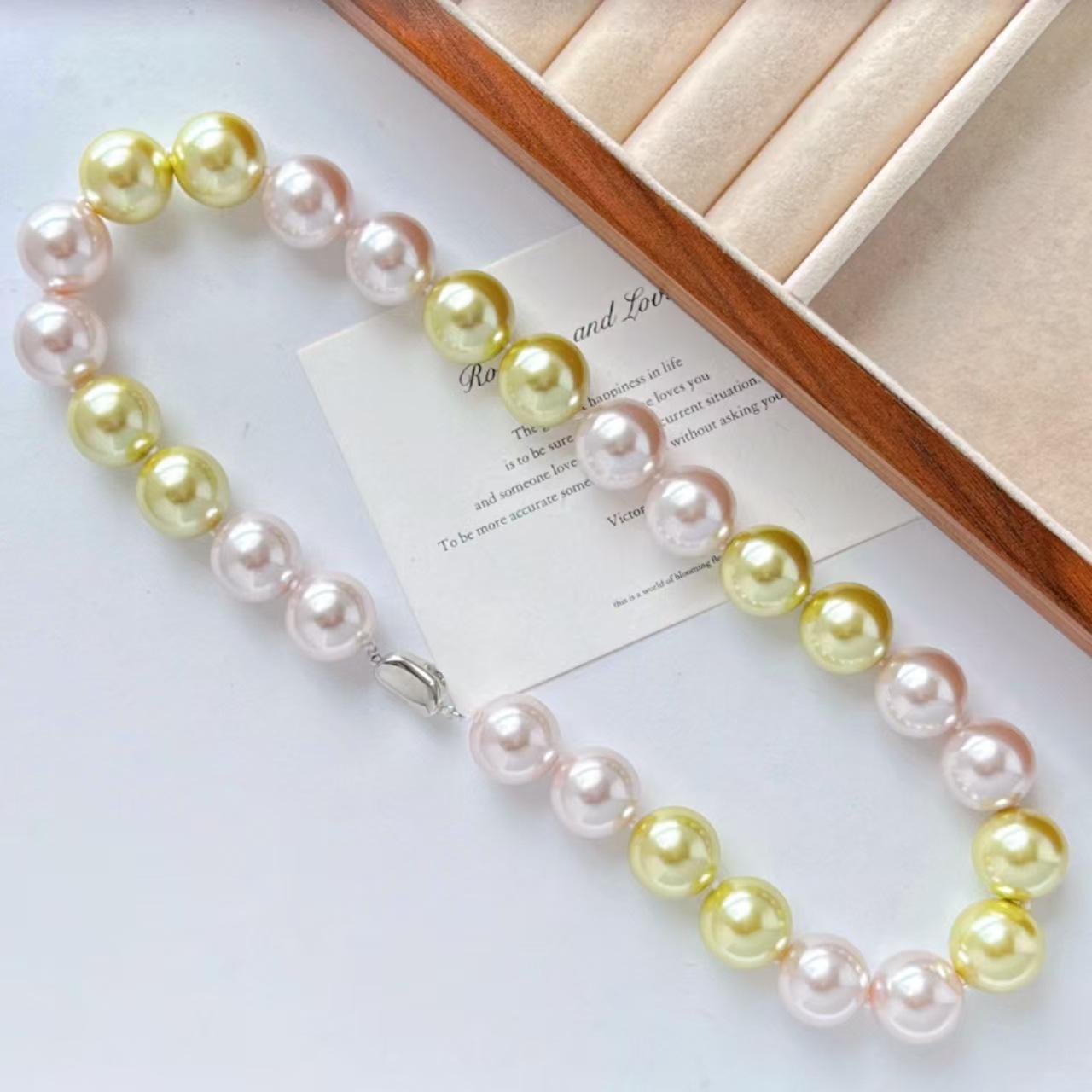 Vintage 16Mm Large Granular High Quality Manta Rose Blue Green Artificial Crystal Pearl Necklace Clavicle