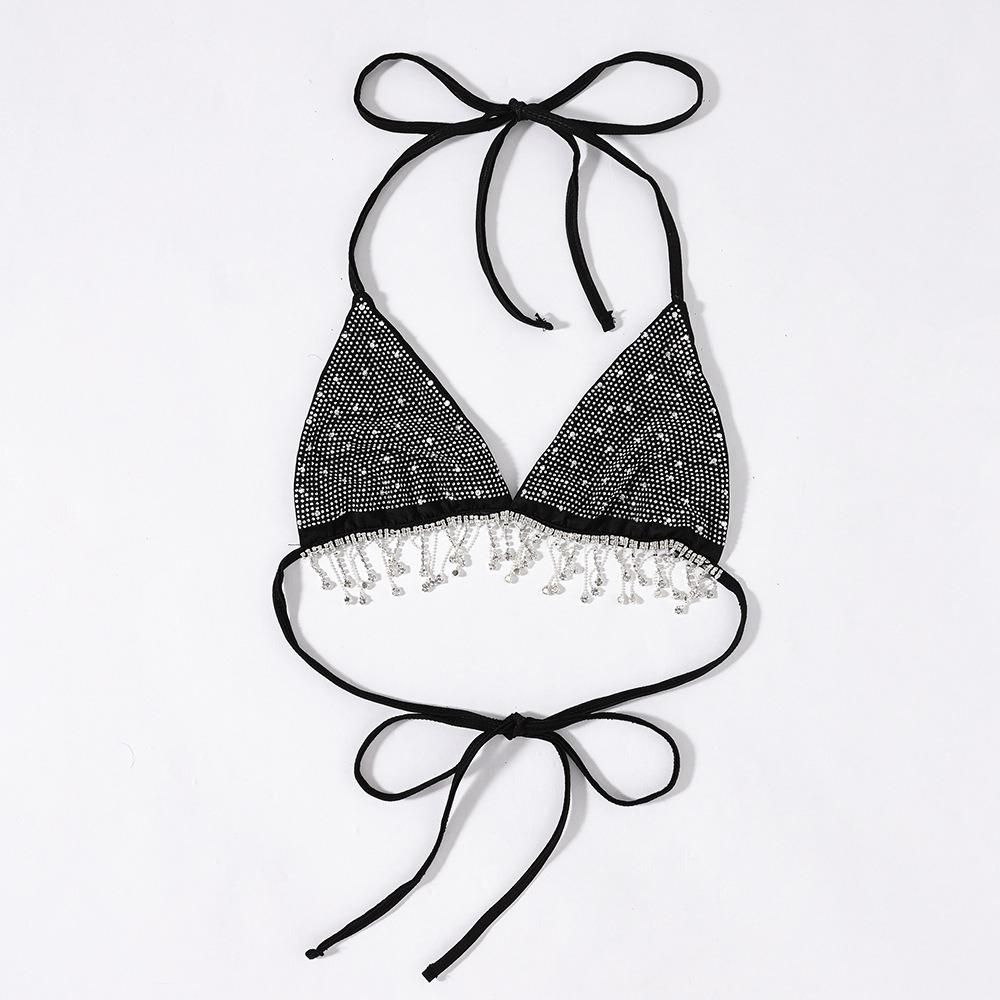 Women's Halter Neck and Navel Vest with Diamond Tassel Sling Top